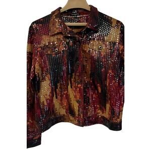 Notations PXL cropped sequined glossy multi colored abstract pebbled shacket